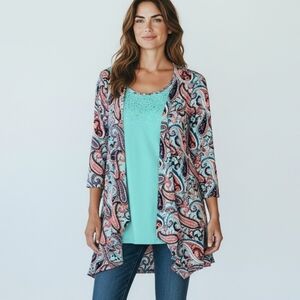 NWT Kim Rogers Layered Top Embellished Paisley Women's Size Small